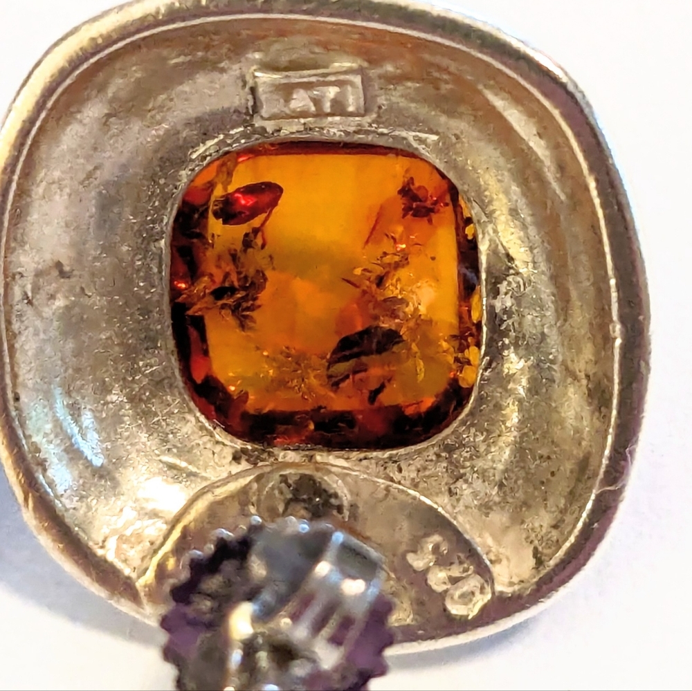 Vintage Sterling Silver Amber & Marcasite Earrings — ATI Mexico 925 - Picture 3 of 4